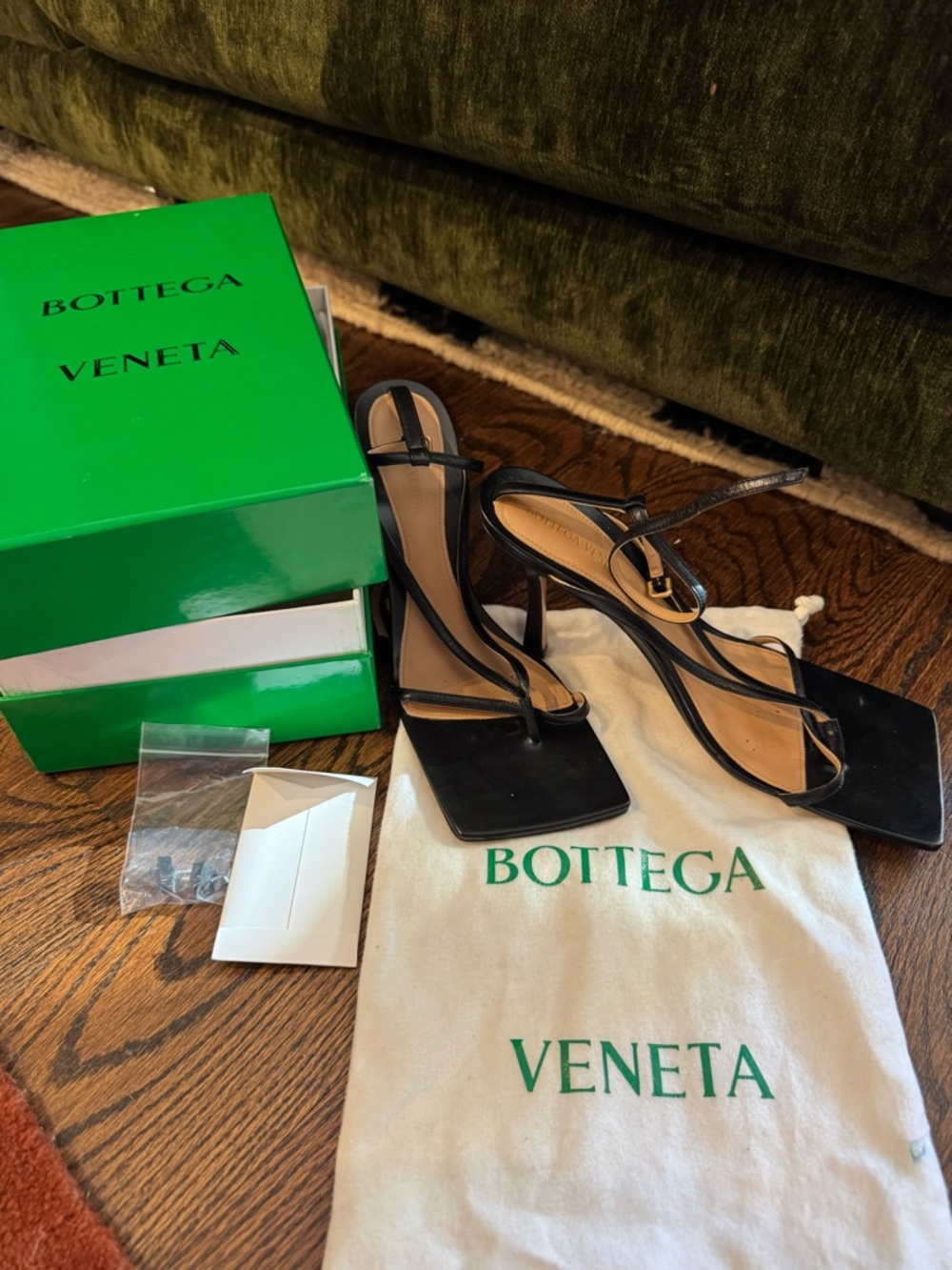Bottega Veneta Black Strappy Square-Toe Stiletto Sandals